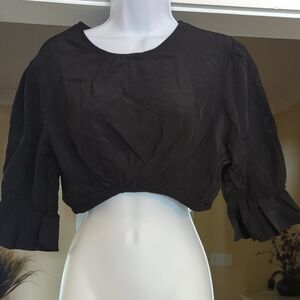 WeWoreWhat Black Puff Sleeve Crop Blouse